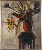 BOUQUET SUR TABOURET- 1970-   61X51 - FLEURS